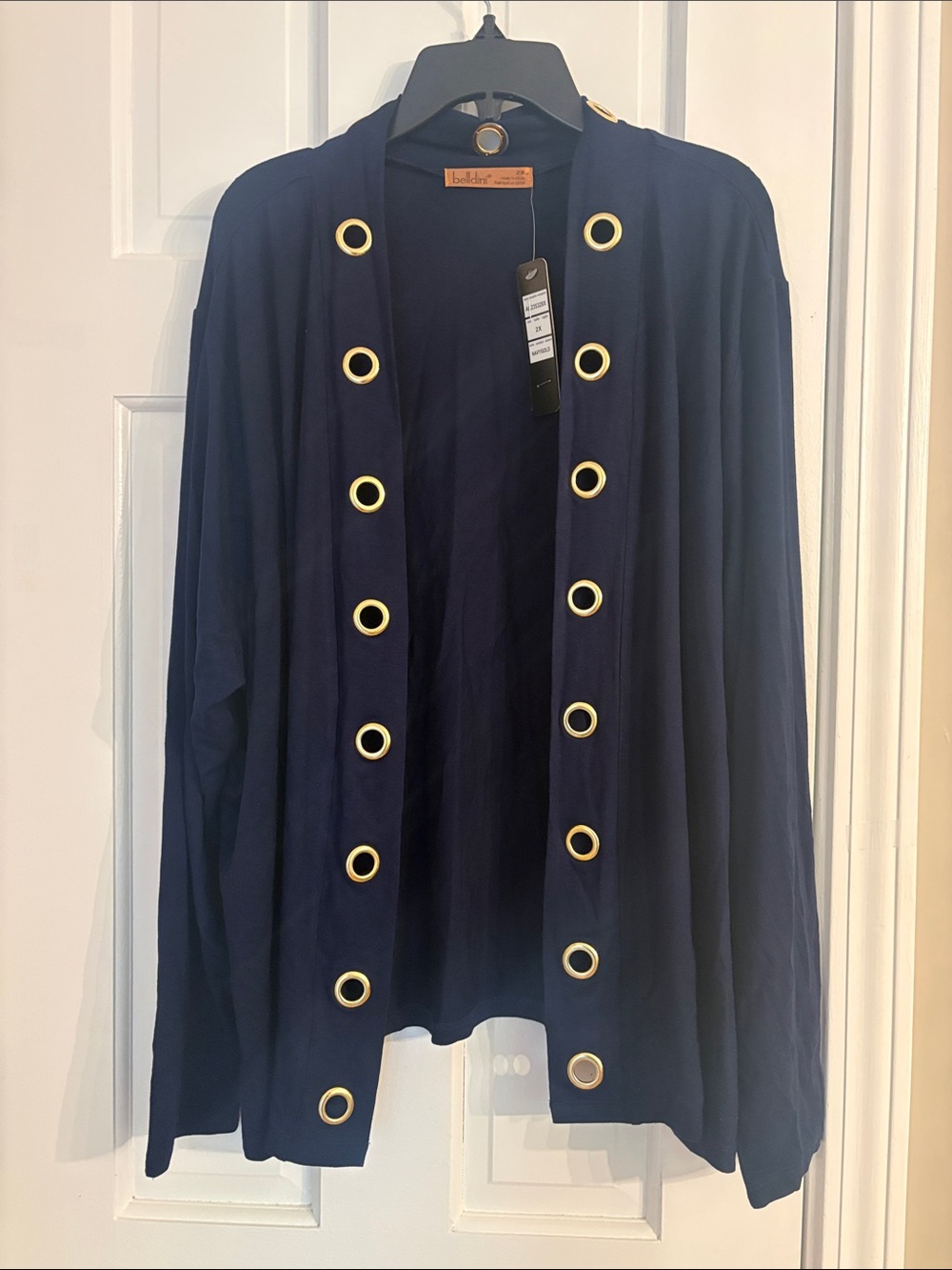 Belldini Navy Blue Cardigan with Gold Grommet Accents